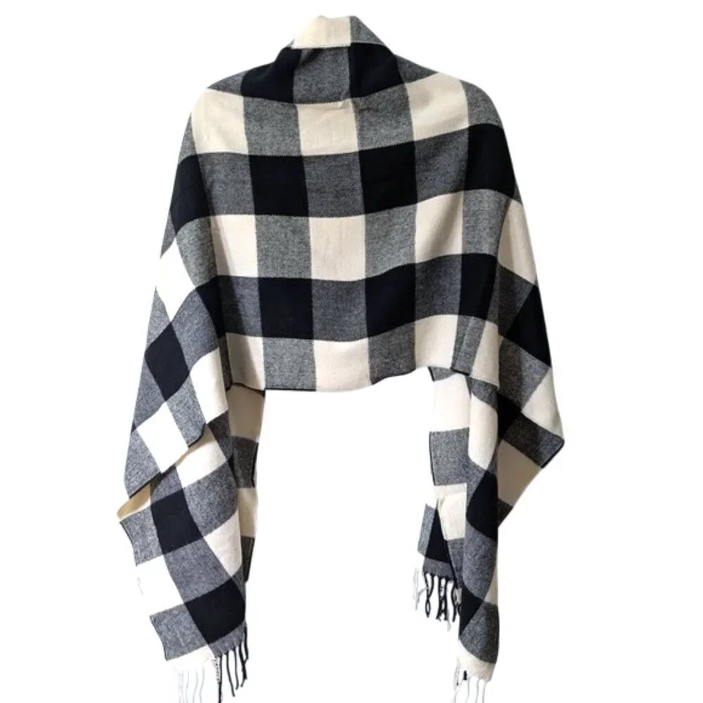 J. Crew Black and‎ Cream Plaid Scarf 76
